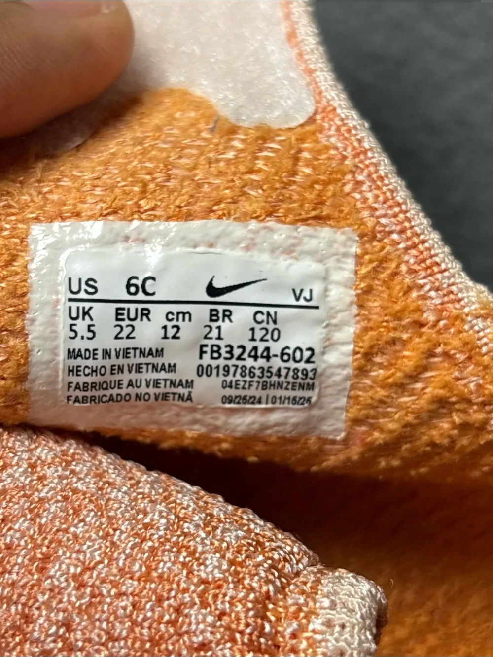 Nike Swoosh 1 (TD) Washed Coral Muslin Size 6C